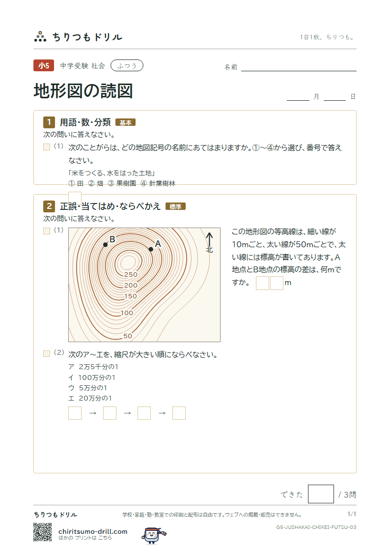 地形図の読図 ふつう その3の見本