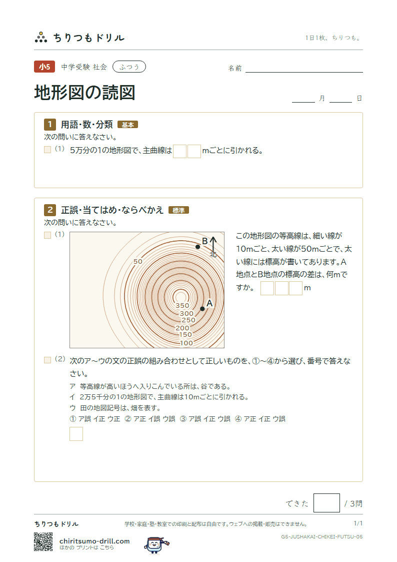 地形図の読図 ふつう その5の見本