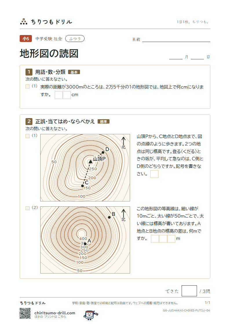 地形図の読図 ふつう その6の見本