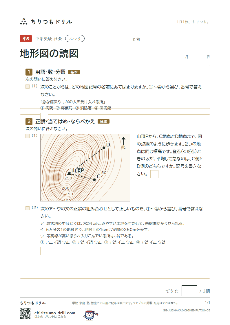 地形図の読図 ふつう その8の見本