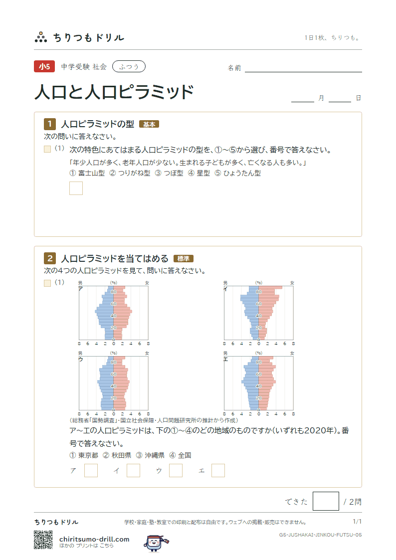 人口と人口ピラミッド ふつう その5の見本