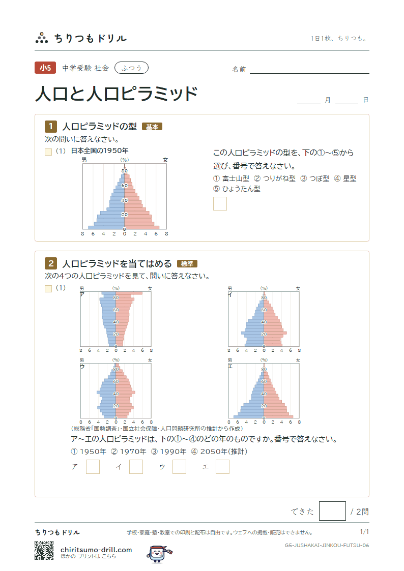 人口と人口ピラミッド ふつう その6の見本