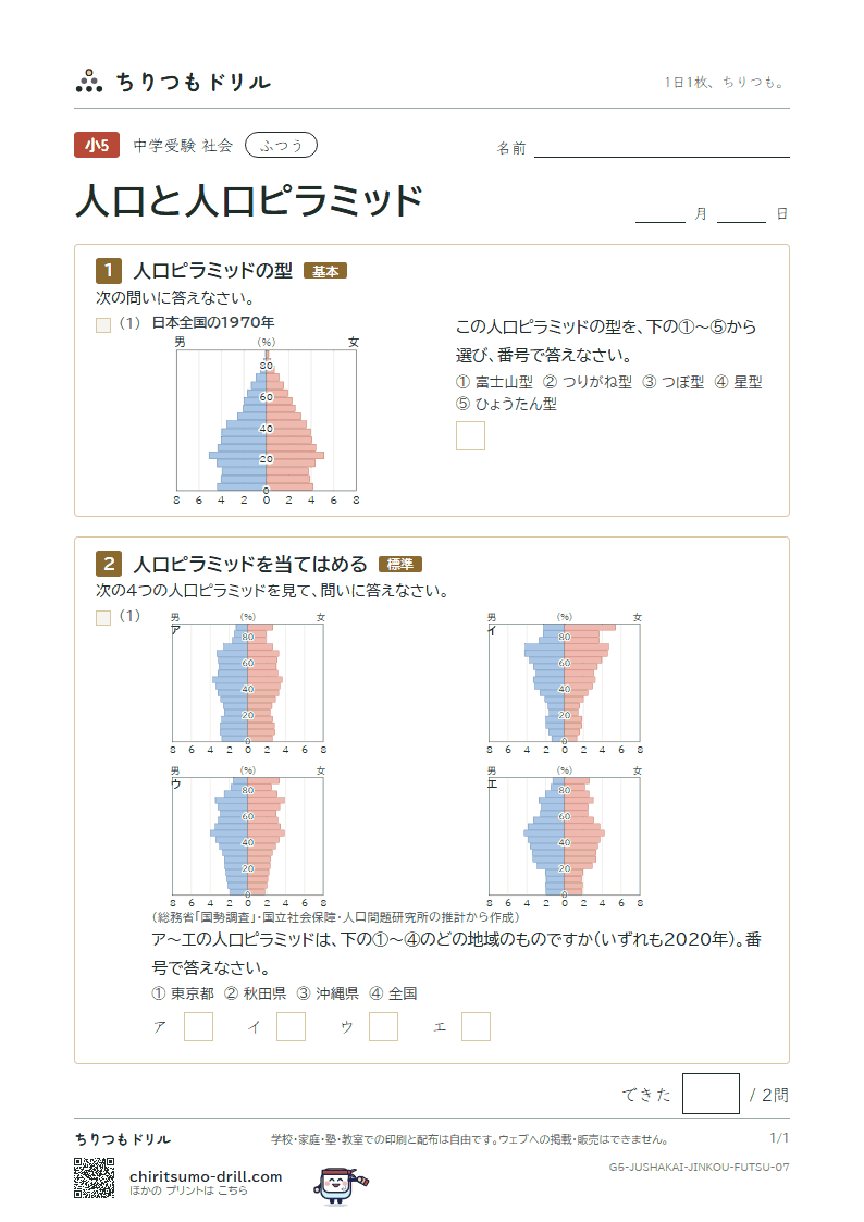 人口と人口ピラミッド ふつう その7の見本
