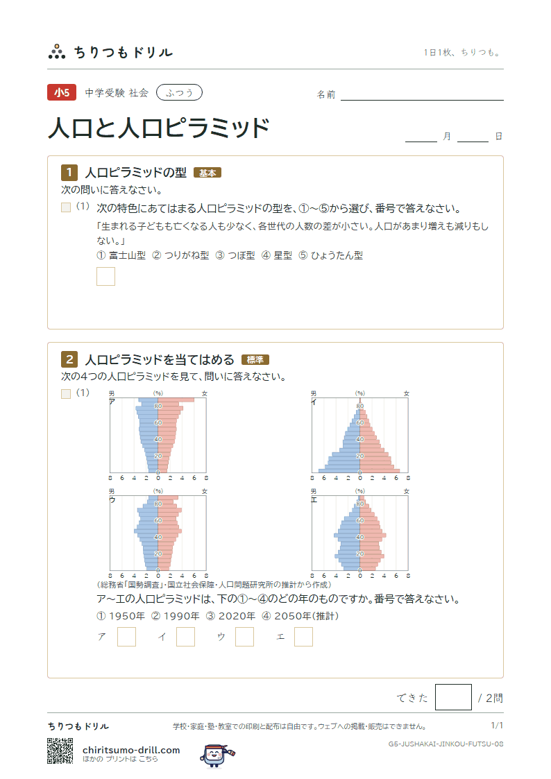 人口と人口ピラミッド ふつう その8の見本