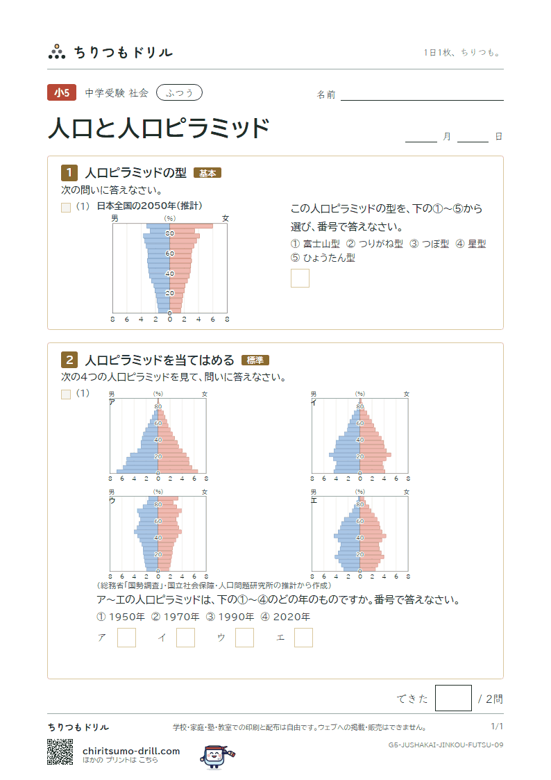 人口と人口ピラミッド ふつう その9の見本