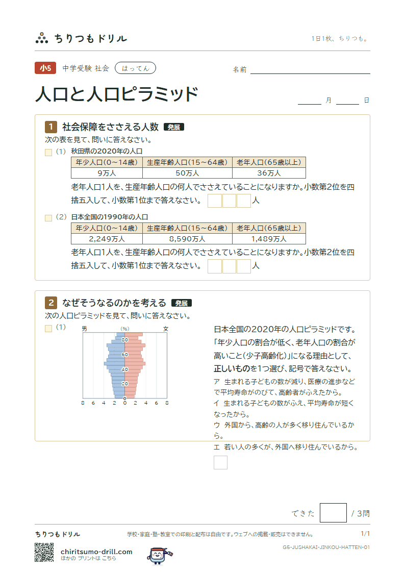 人口と人口ピラミッド はってん その1の見本