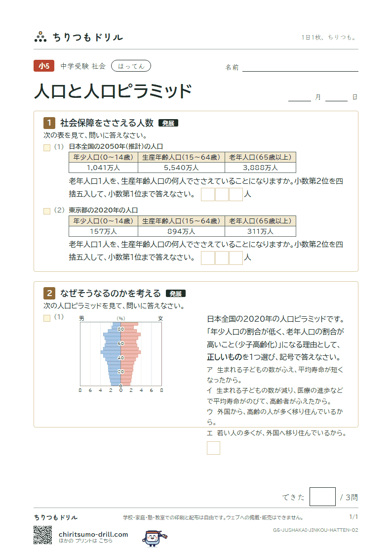 人口と人口ピラミッド はってん その2の見本