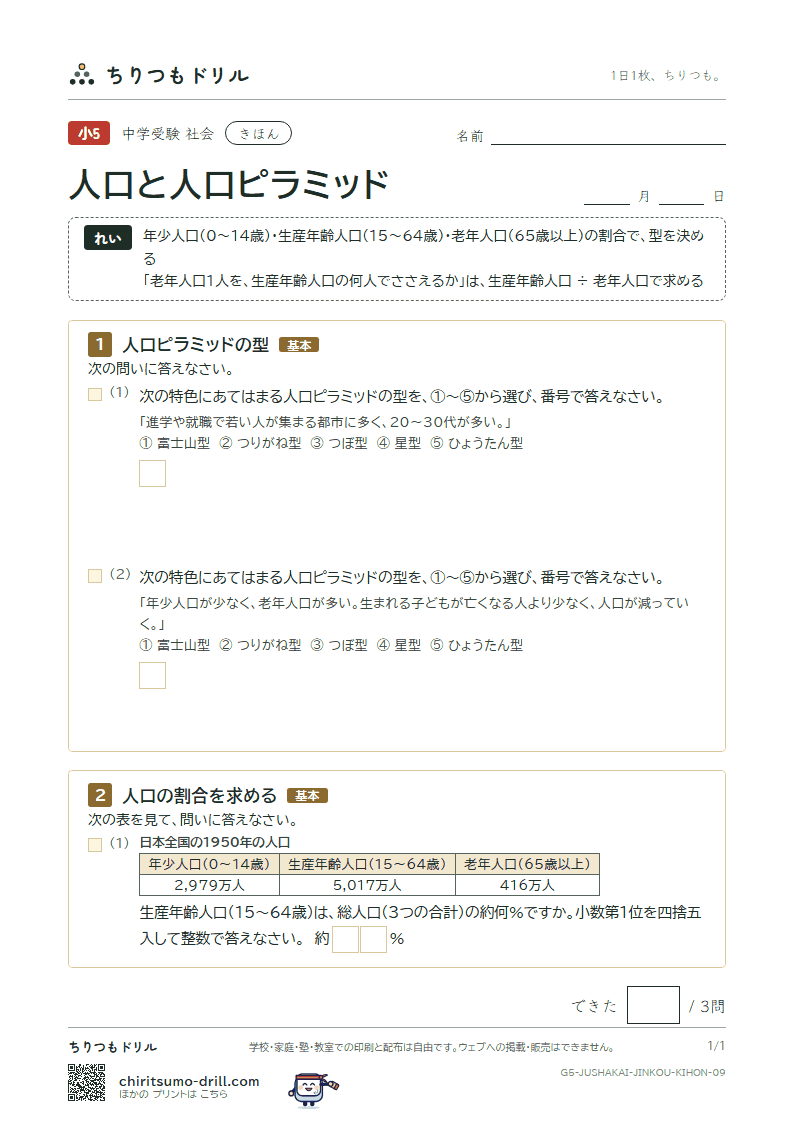 人口と人口ピラミッド きほん その9の見本