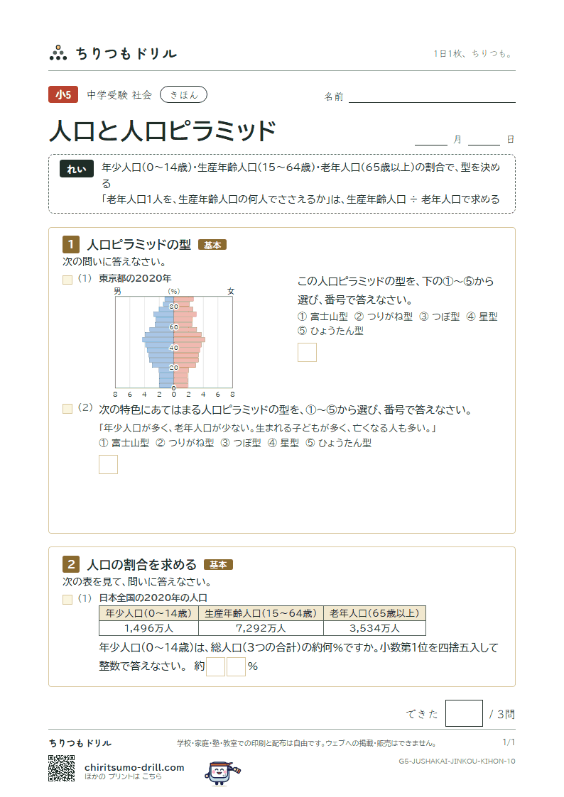人口と人口ピラミッド きほん その10の見本