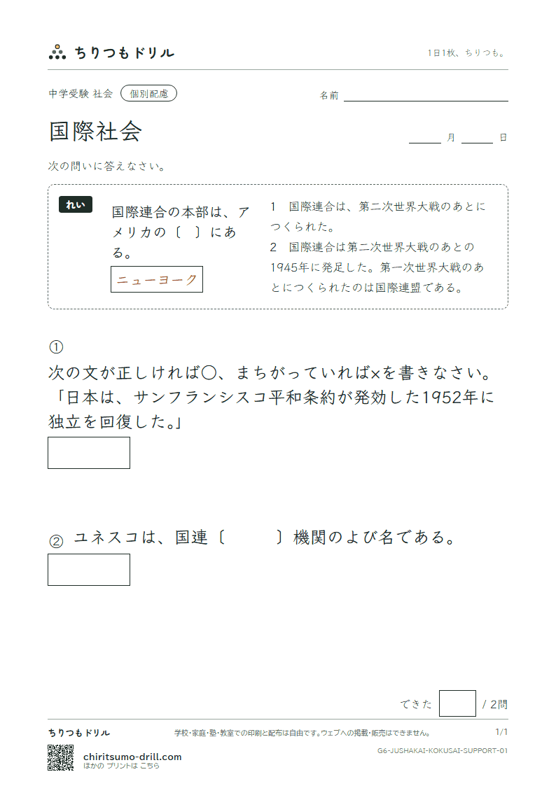 国際社会 大きな枠つき その1の見本
