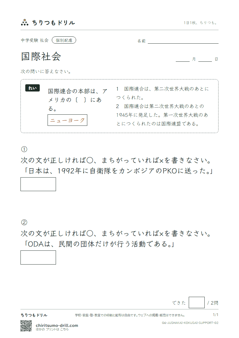 国際社会 大きな枠つき その2の見本