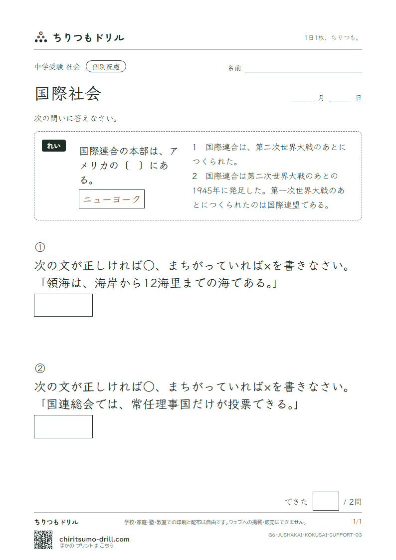 国際社会 大きな枠つき その3の見本