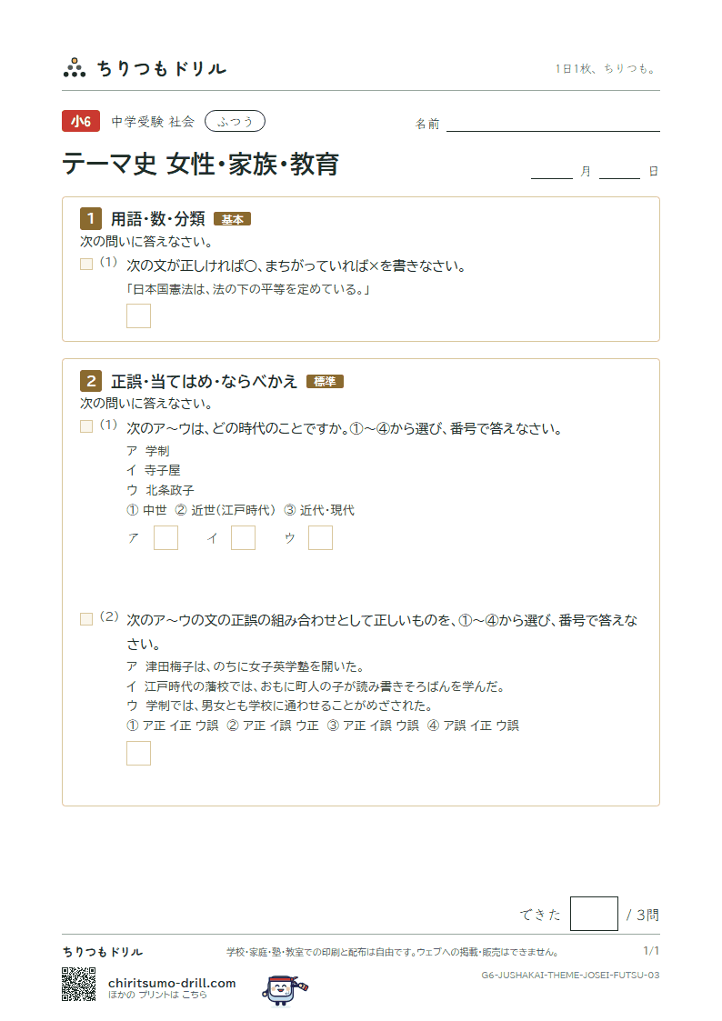 テーマ史 女性・家族・教育 ふつう その3の見本