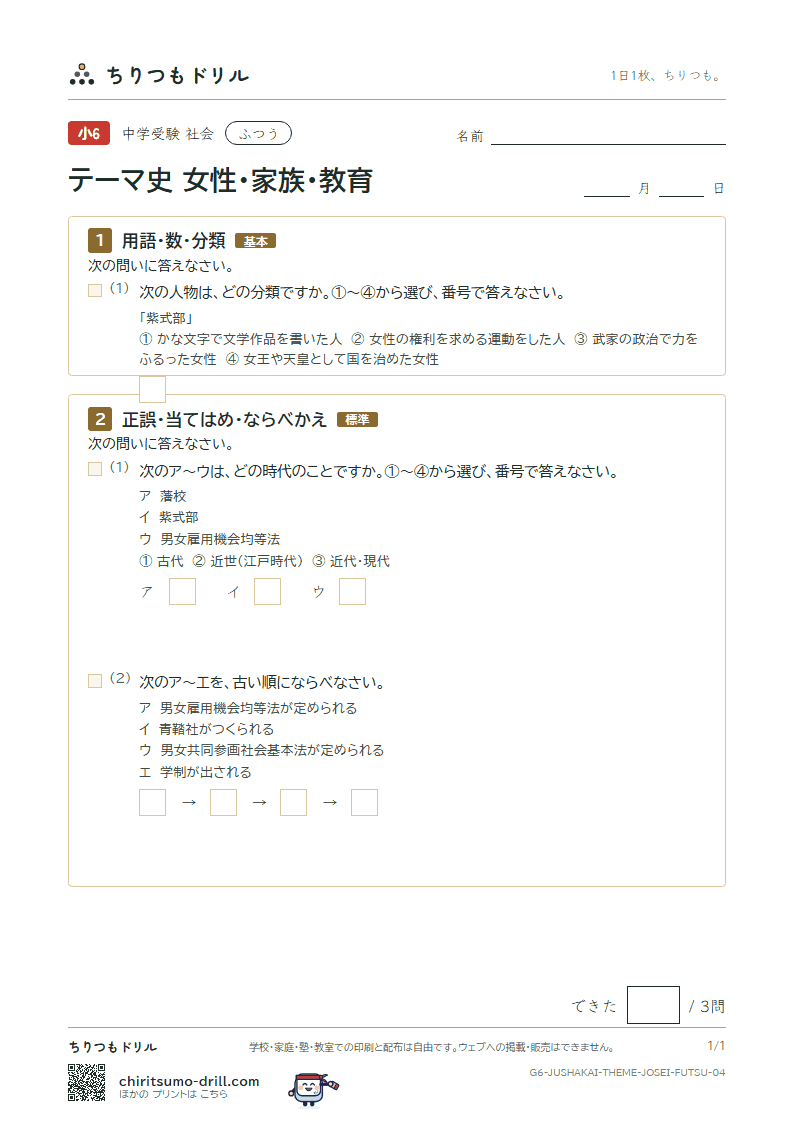 テーマ史 女性・家族・教育 ふつう その4の見本