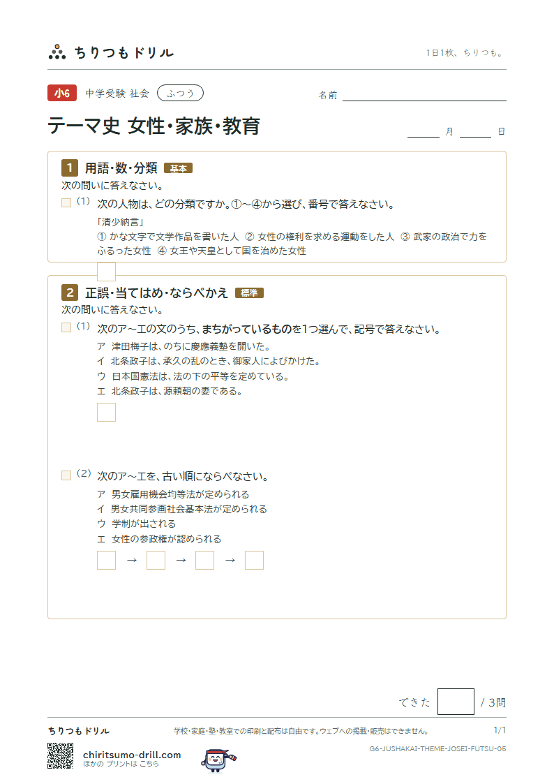 テーマ史 女性・家族・教育 ふつう その5の見本
