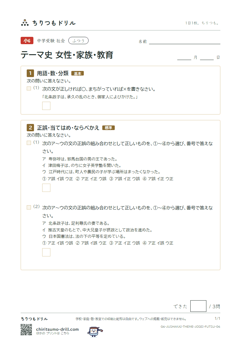 テーマ史 女性・家族・教育 ふつう その6の見本