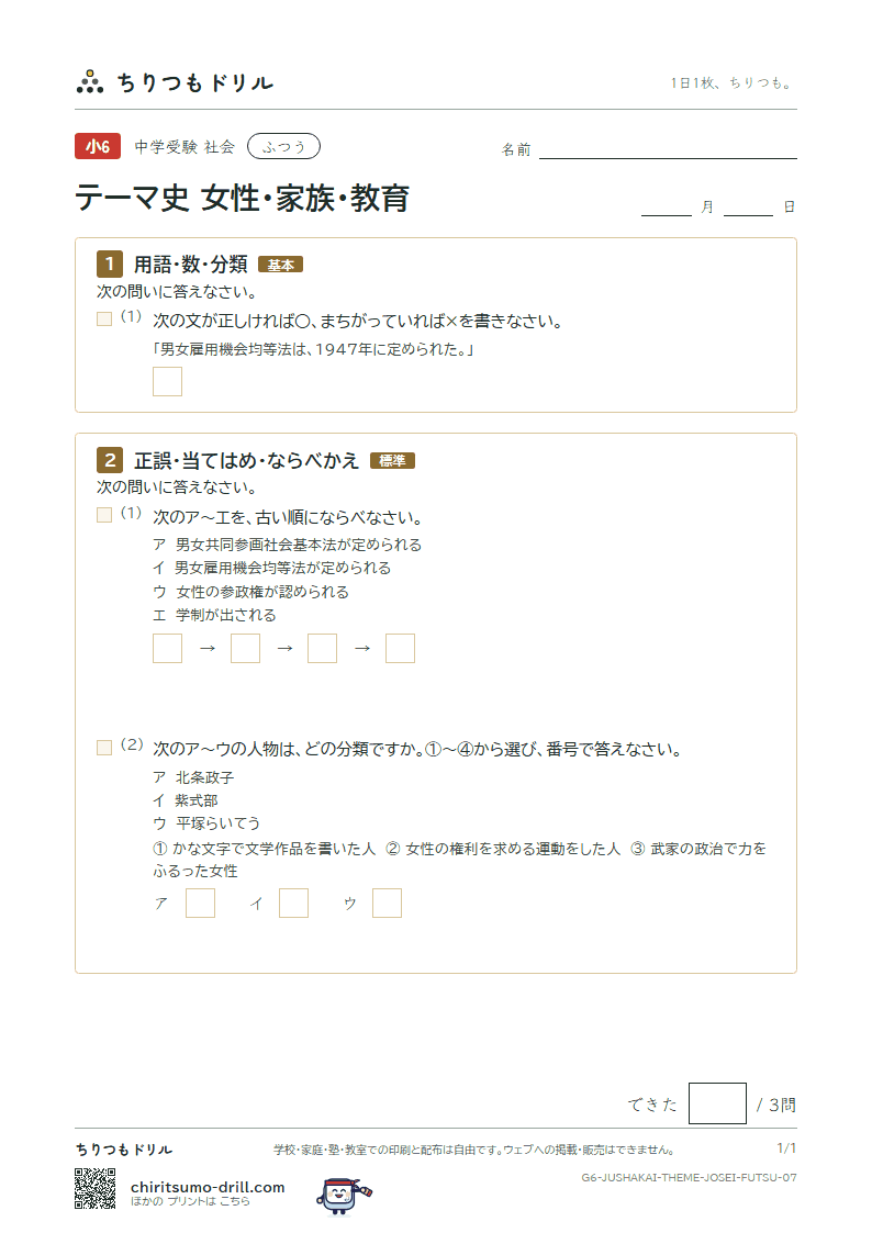 テーマ史 女性・家族・教育 ふつう その7の見本