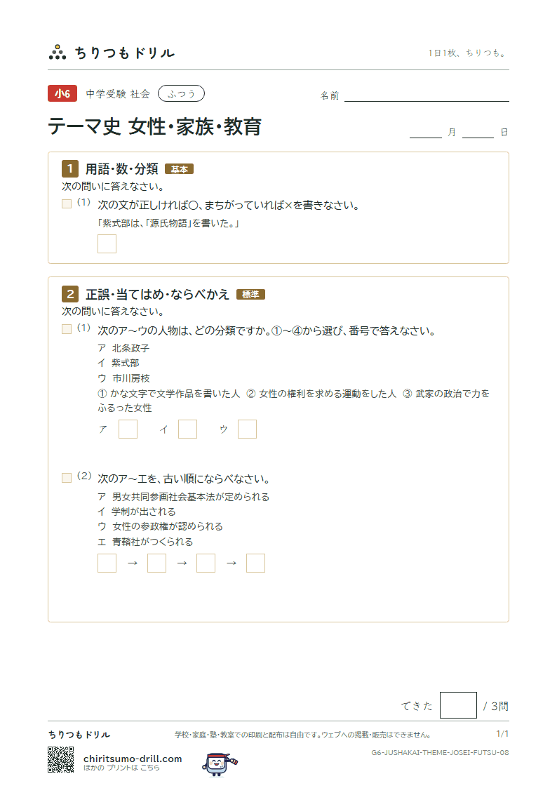 テーマ史 女性・家族・教育 ふつう その8の見本