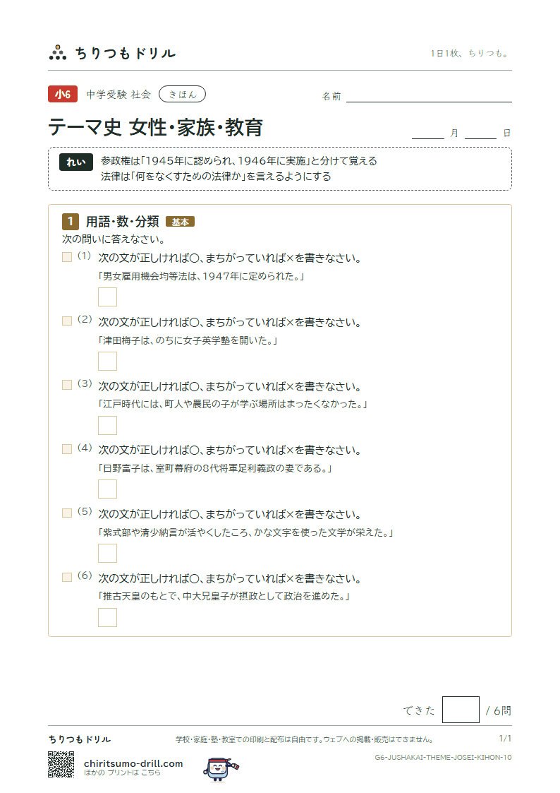 テーマ史 女性・家族・教育 きほん その10の見本