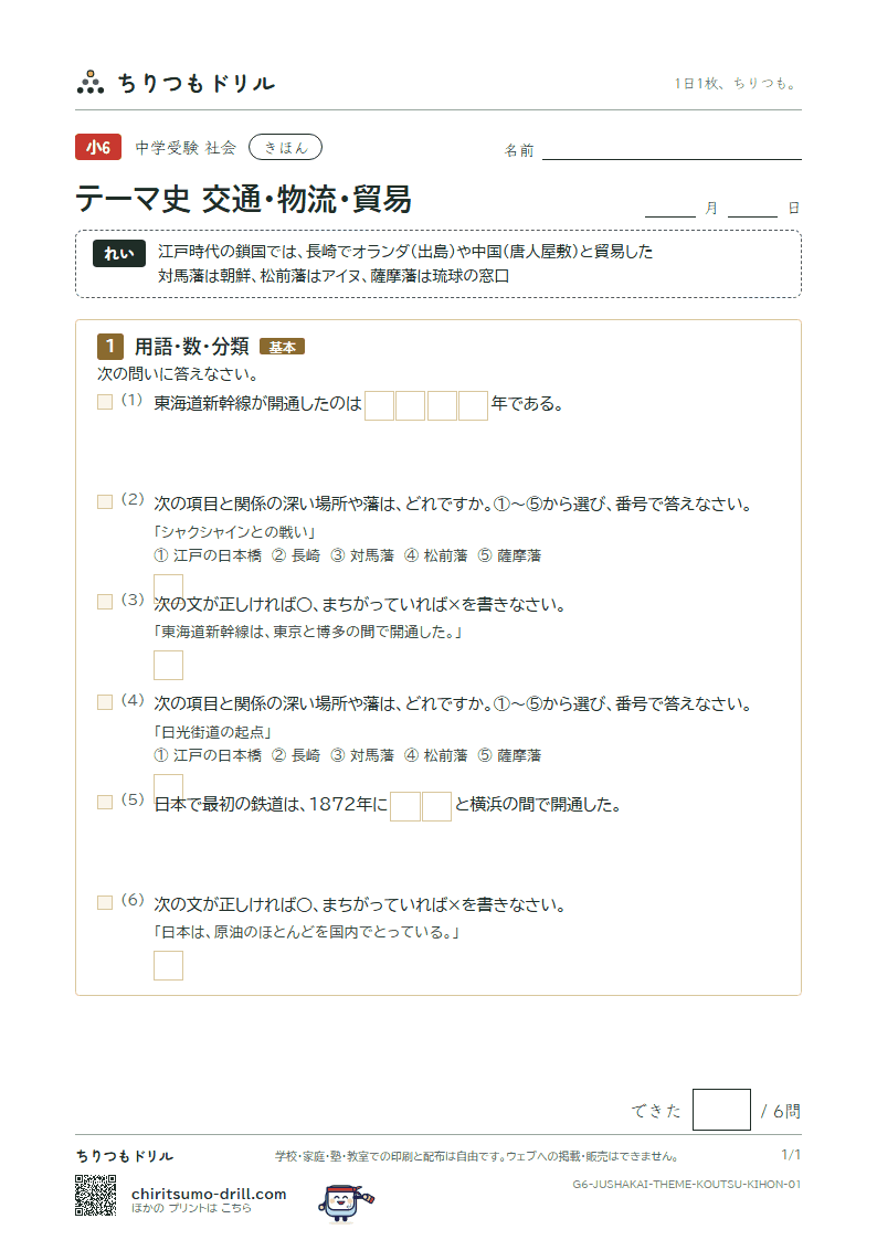テーマ史 交通・物流・貿易 きほん その1の見本