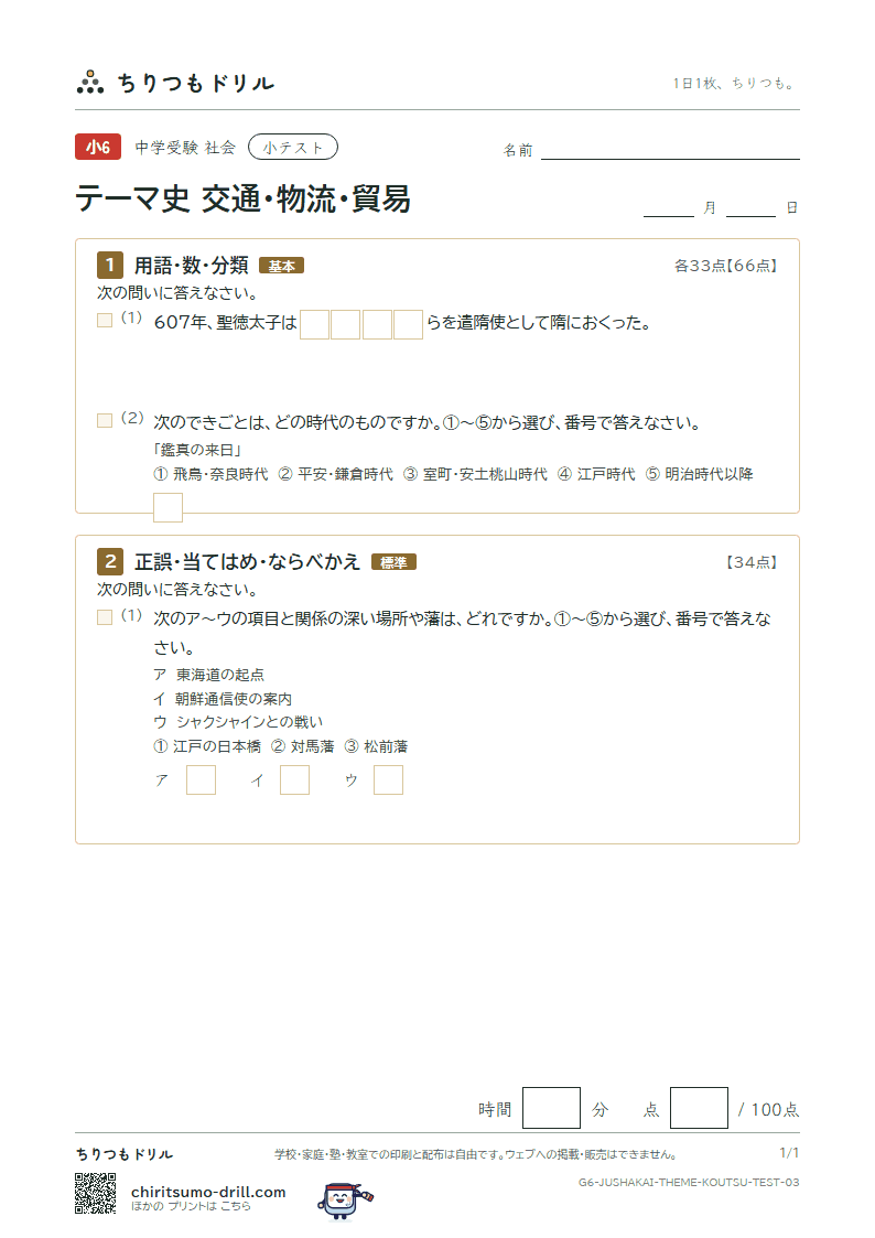 テーマ史 交通・物流・貿易 小テスト その3の見本