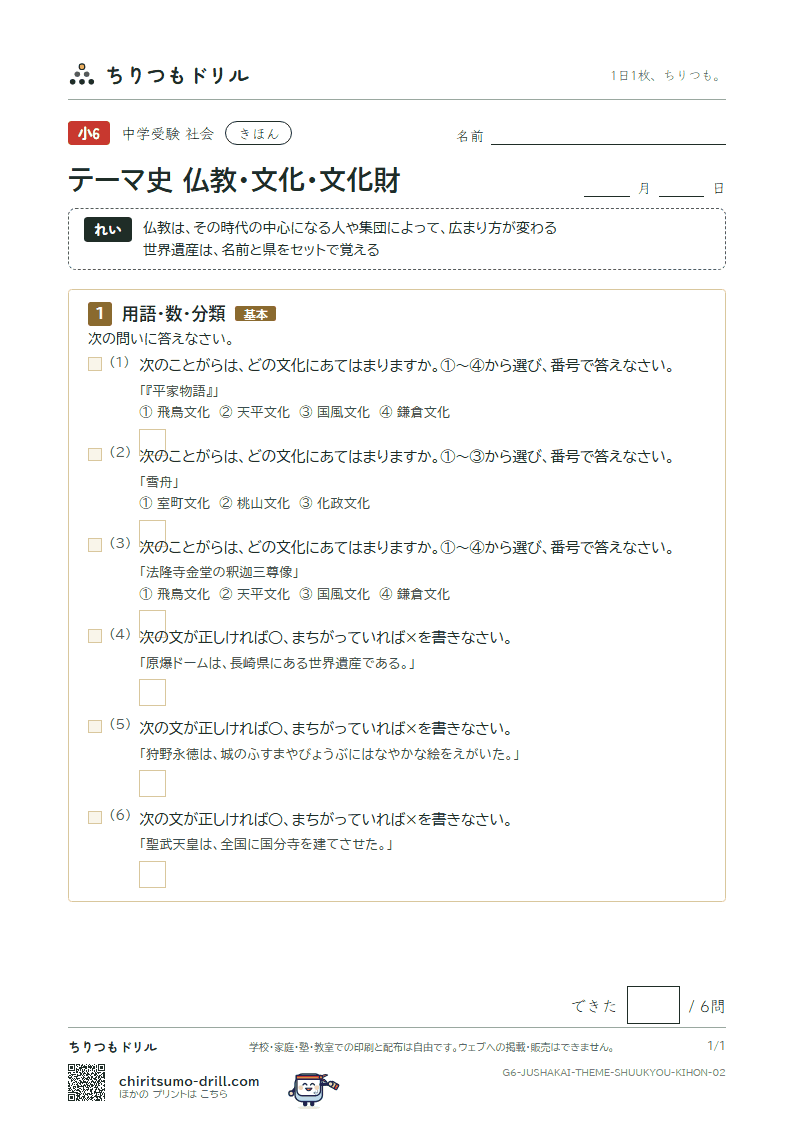 テーマ史 仏教・文化・文化財 きほん その2の見本
