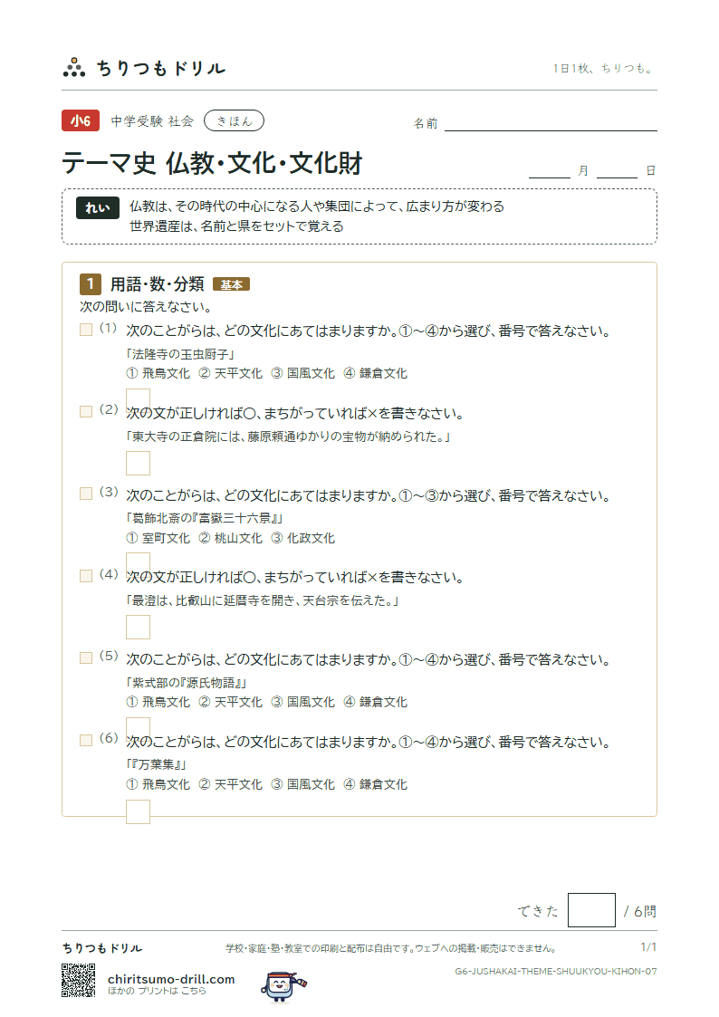テーマ史 仏教・文化・文化財 きほん その7の見本