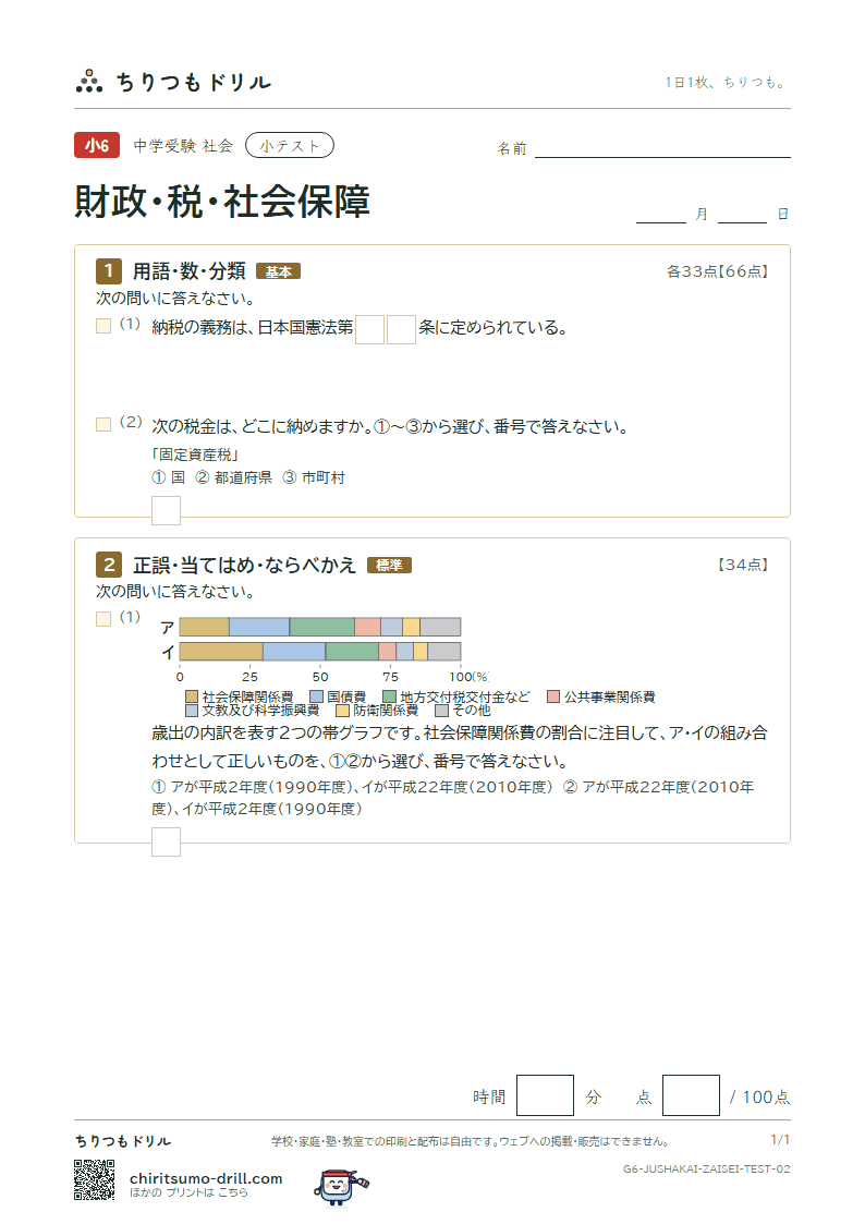 財政・税・社会保障 小テスト その2の見本