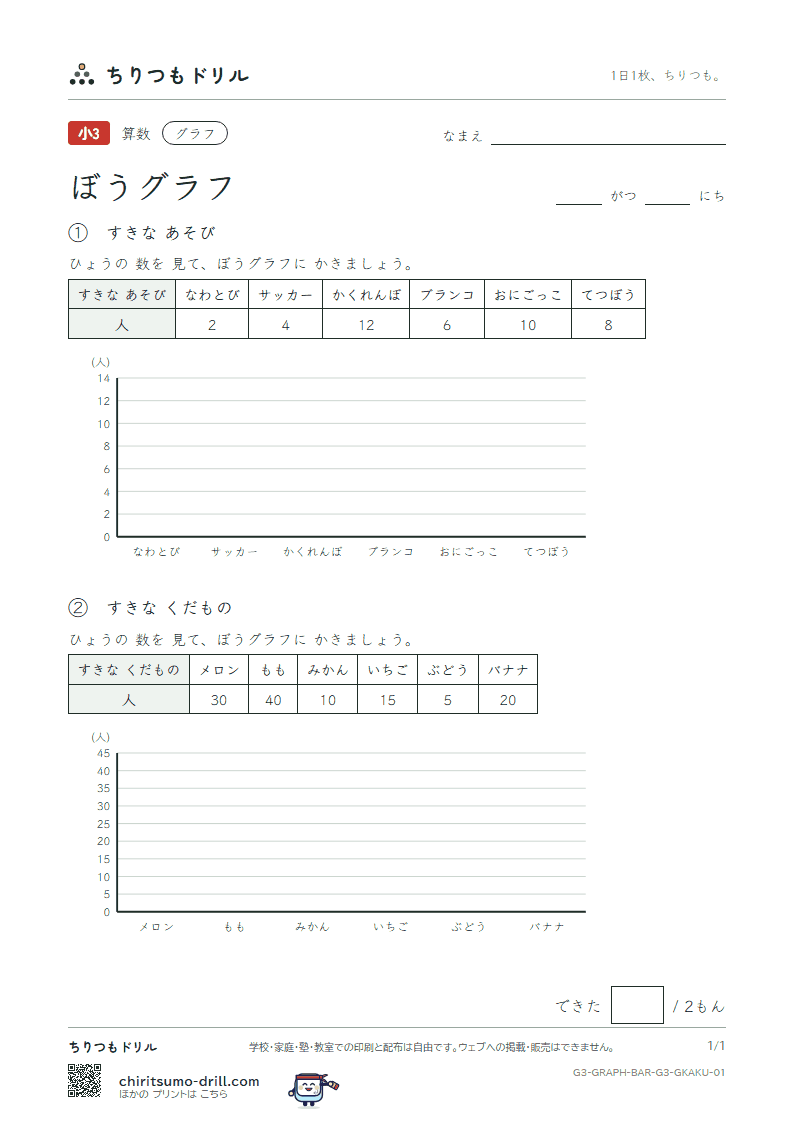 ぼうグラフ かく その1の見本