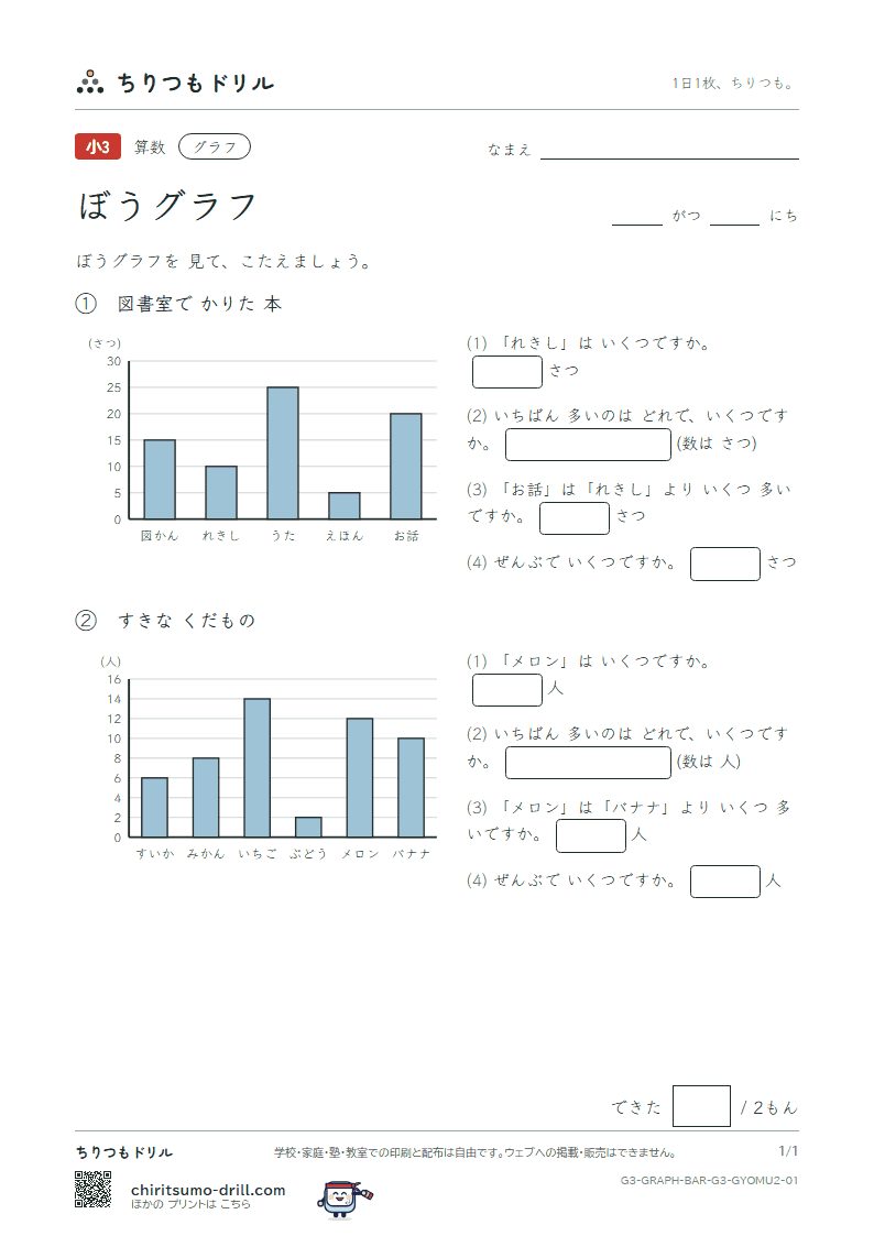 ぼうグラフ よむ(ふつう) その1の見本