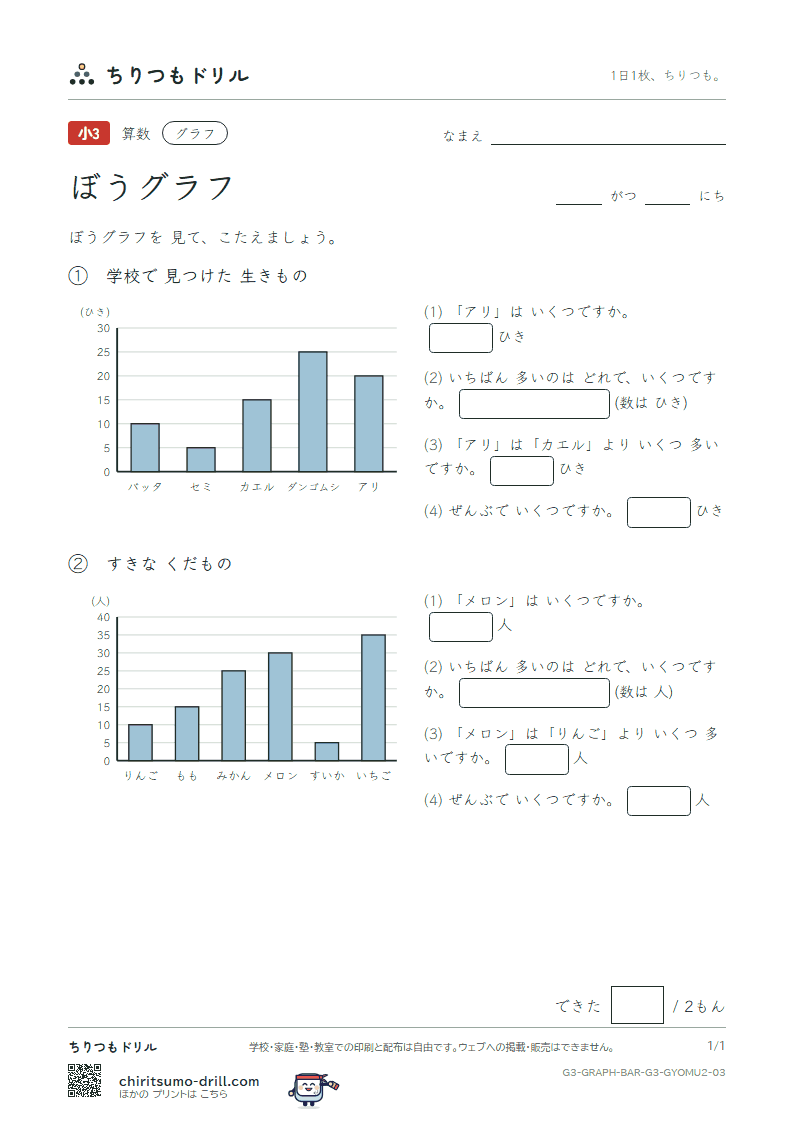 ぼうグラフ よむ(ふつう) その3の見本