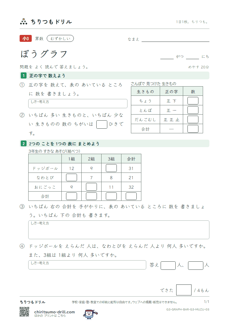 ぼうグラフ むずかしい その3の見本