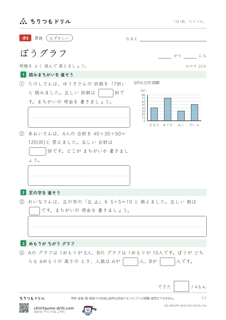 ぼうグラフ むずかしい その4の見本