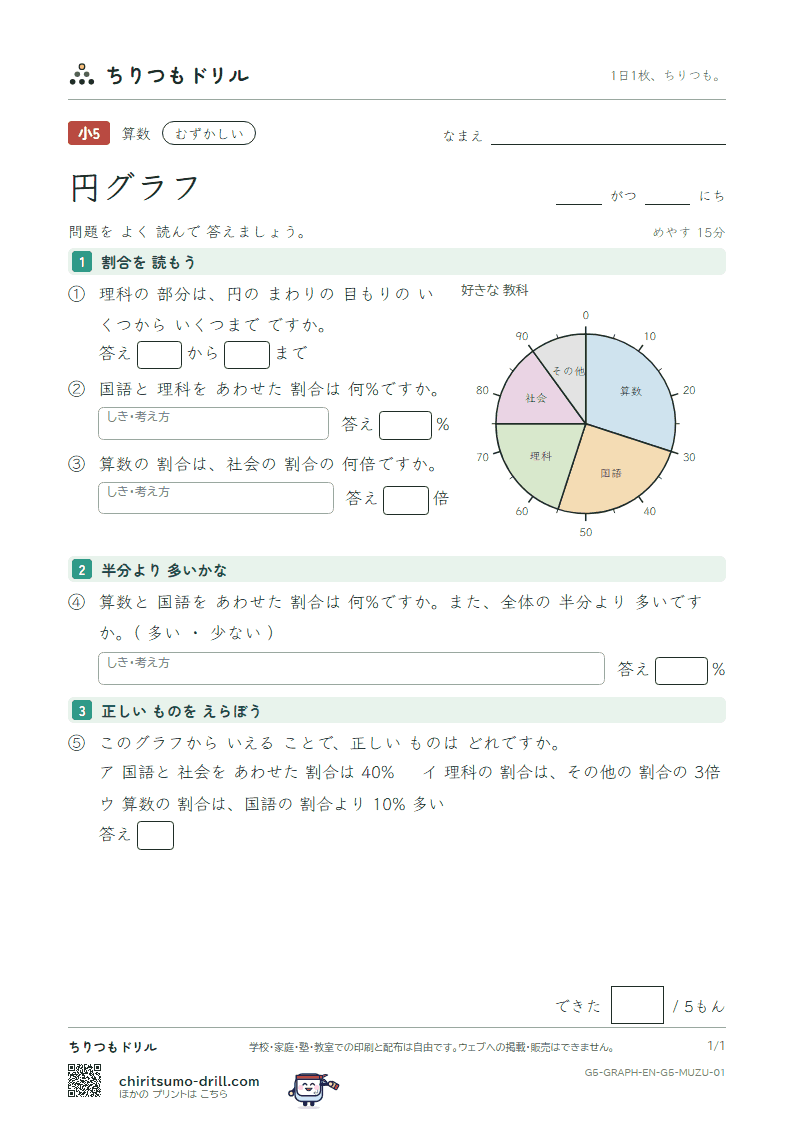 円グラフ むずかしい その1の見本