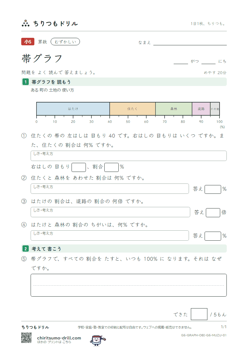 帯グラフ むずかしい その1の見本