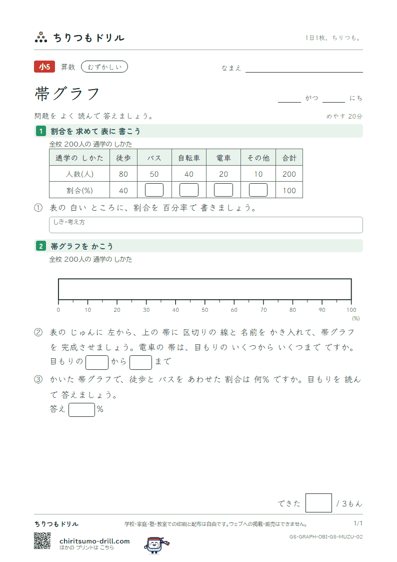帯グラフ むずかしい その2の見本