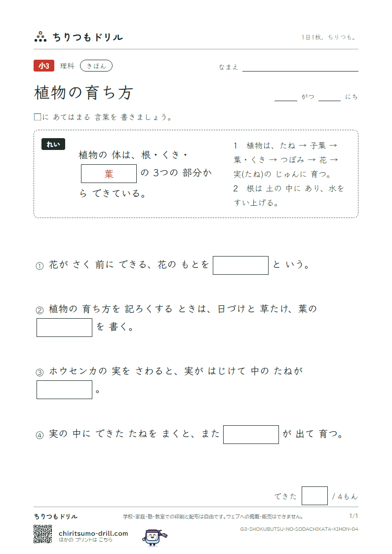 植物の育ち方 きほん その4の見本