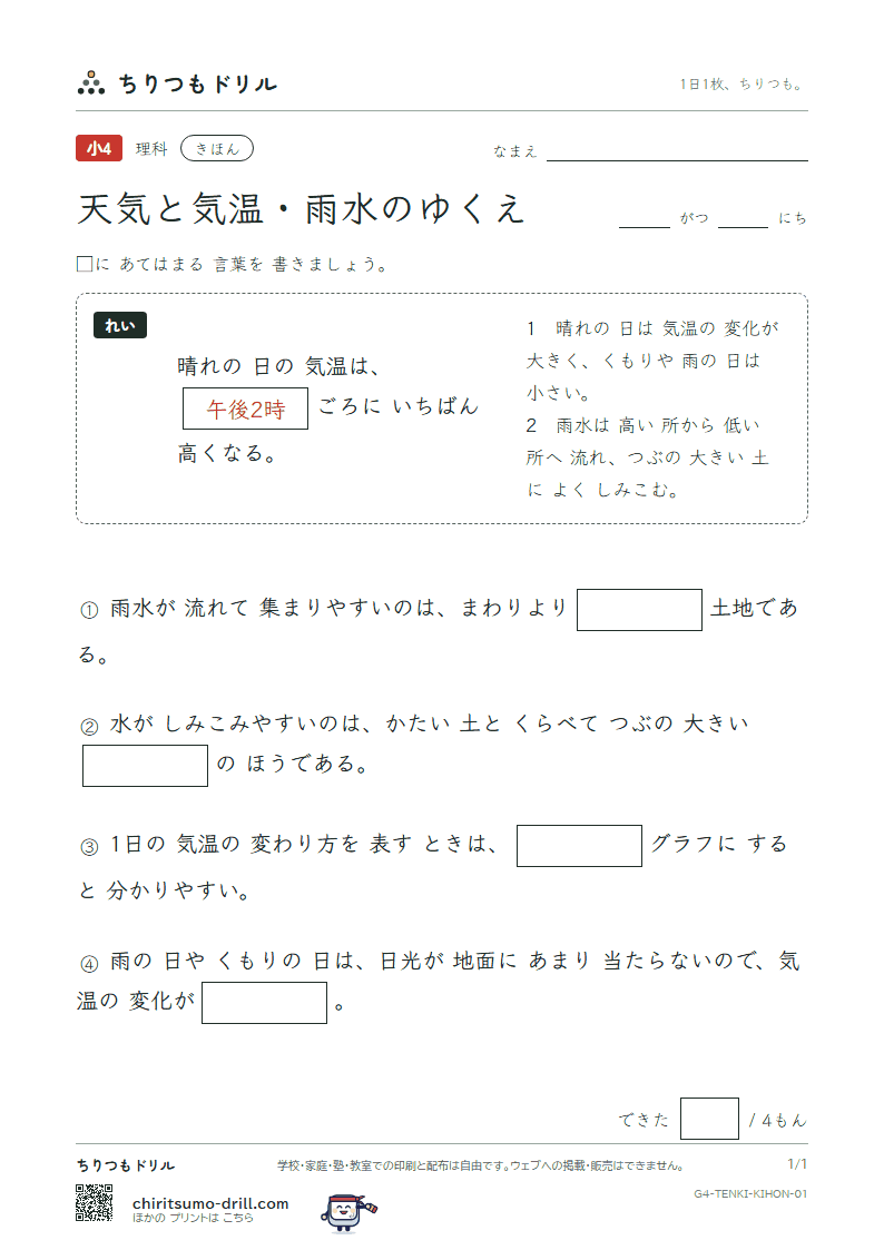 天気と気温・雨水のゆくえ きほん その1の見本