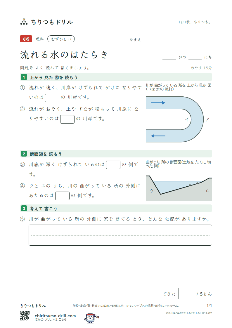 流れる水のはたらき むずかしい その2の見本