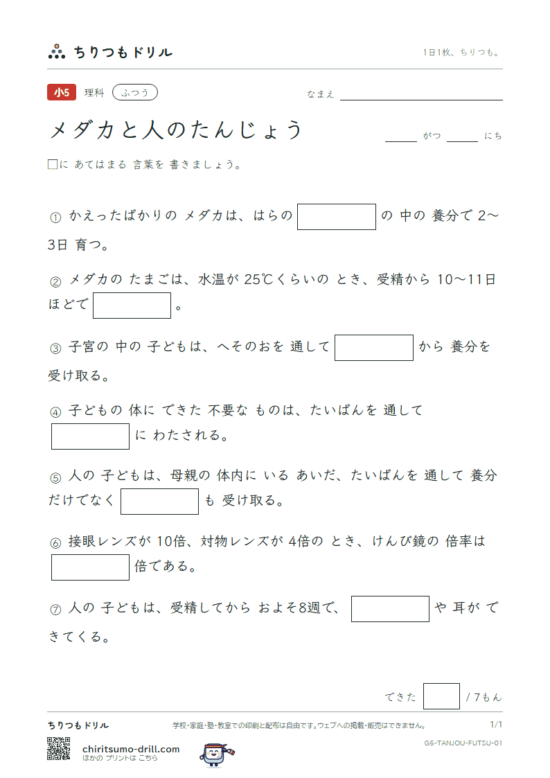 メダカと人のたんじょう ふつう その1の見本