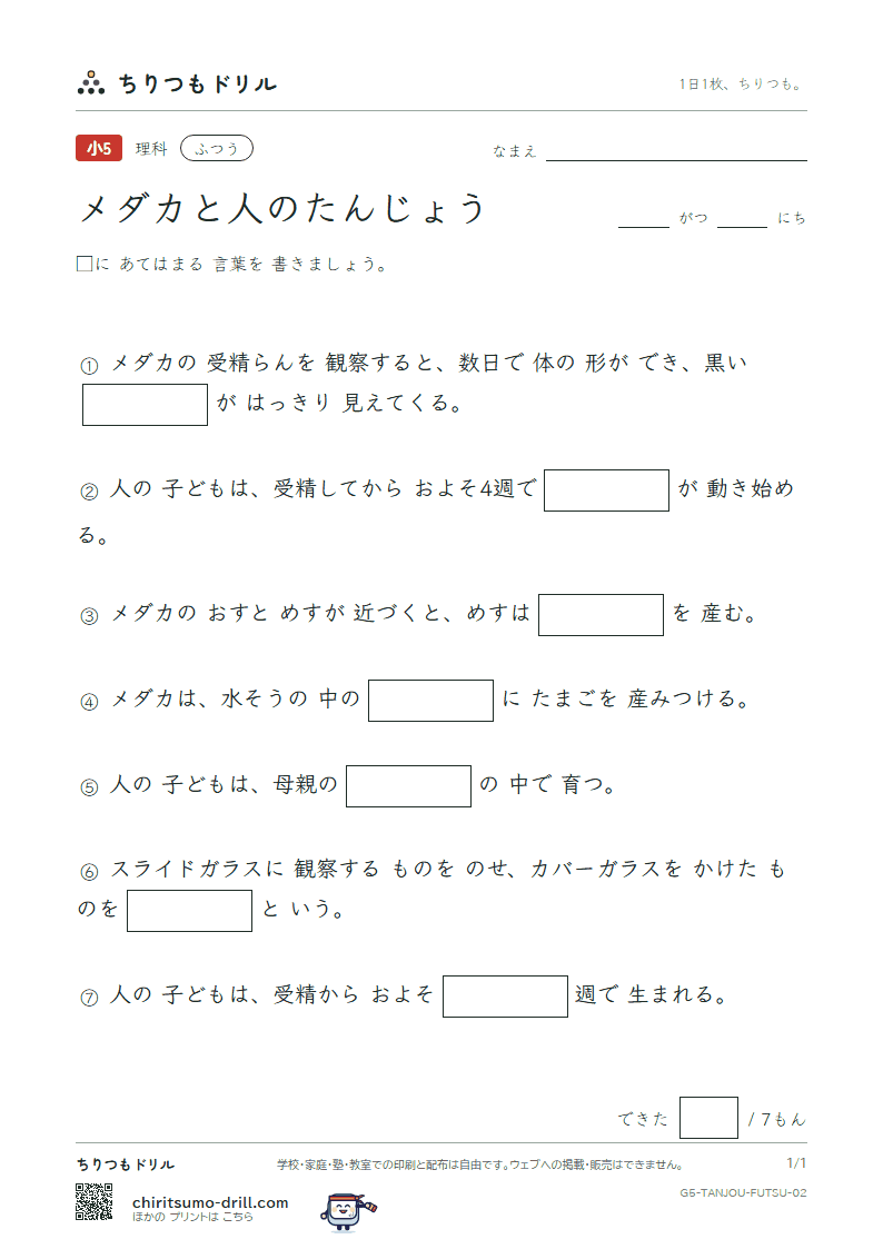 メダカと人のたんじょう ふつう その2の見本