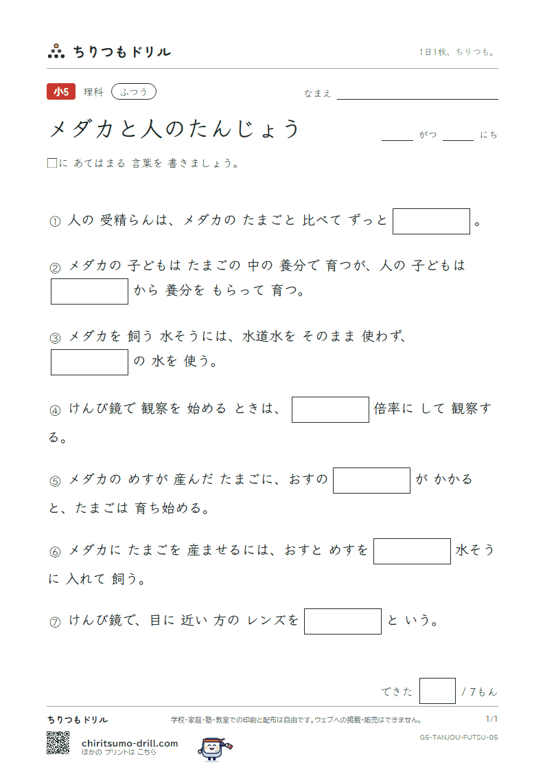 メダカと人のたんじょう ふつう その5の見本