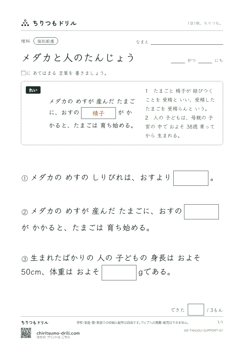 メダカと人のたんじょう 大きな枠つき その1の見本