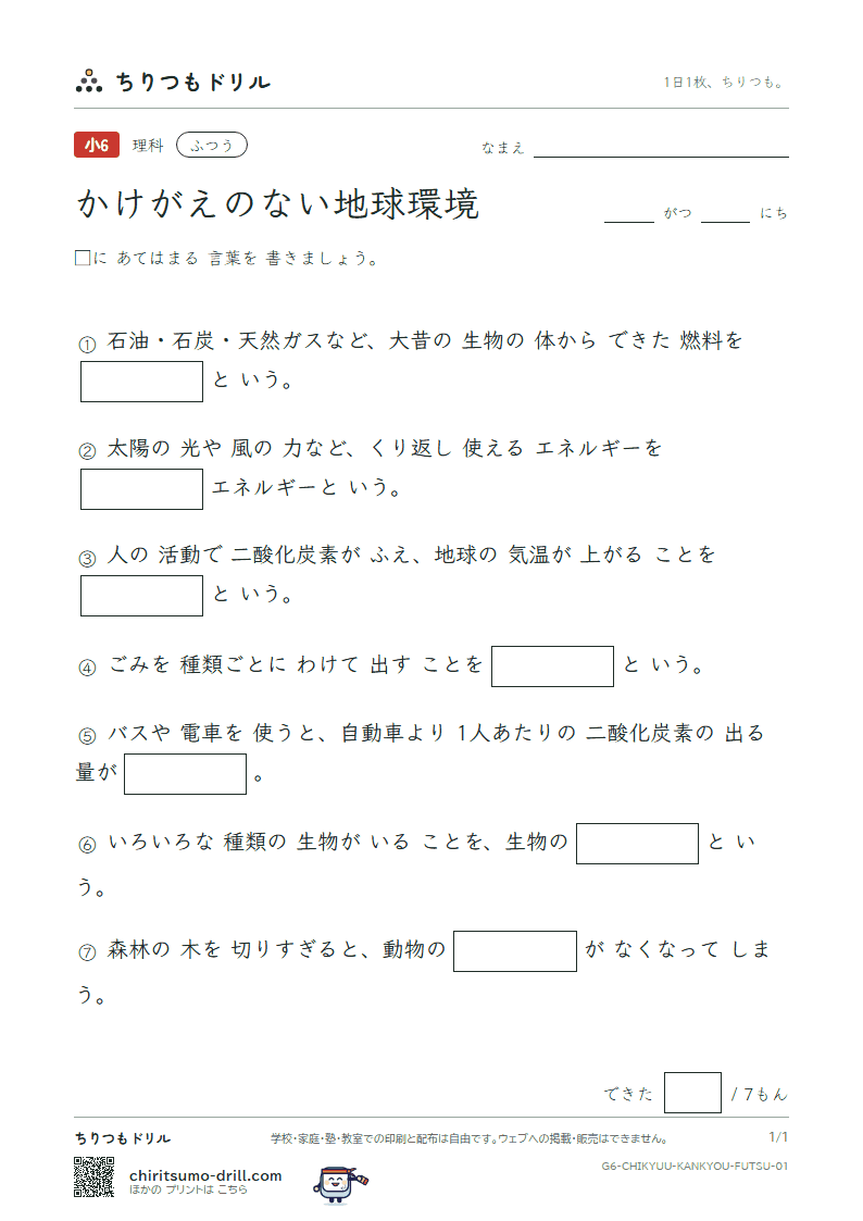 かけがえのない地球環境 ふつう その1の見本