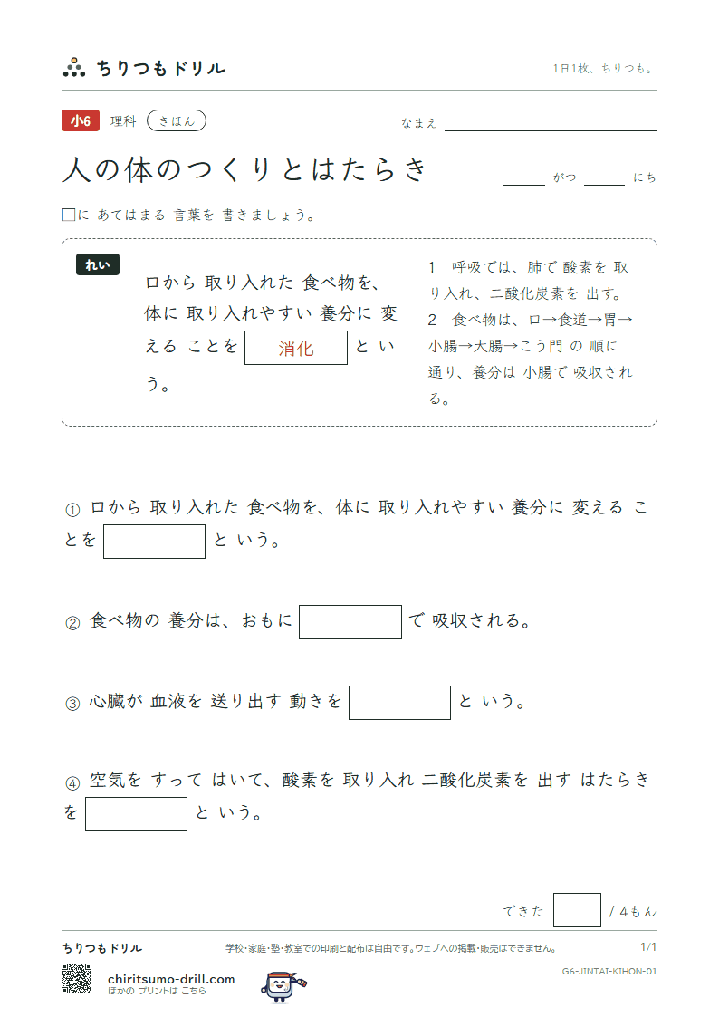 人の体のつくりとはたらき きほん その1の見本