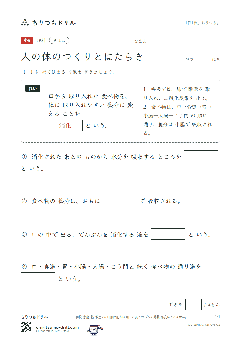 人の体のつくりとはたらき きほん その2の見本