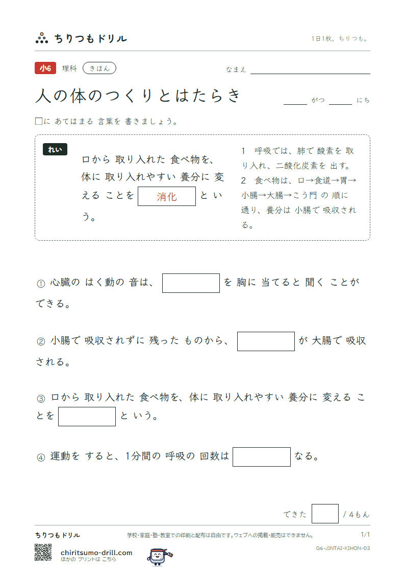 人の体のつくりとはたらき きほん その3の見本