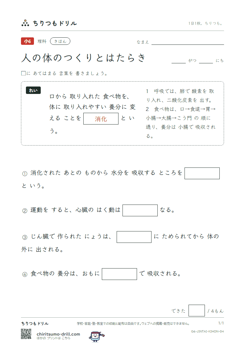 人の体のつくりとはたらき きほん その4の見本