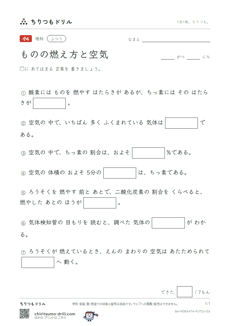 ものの燃え方と空気 ふつう その3の見本