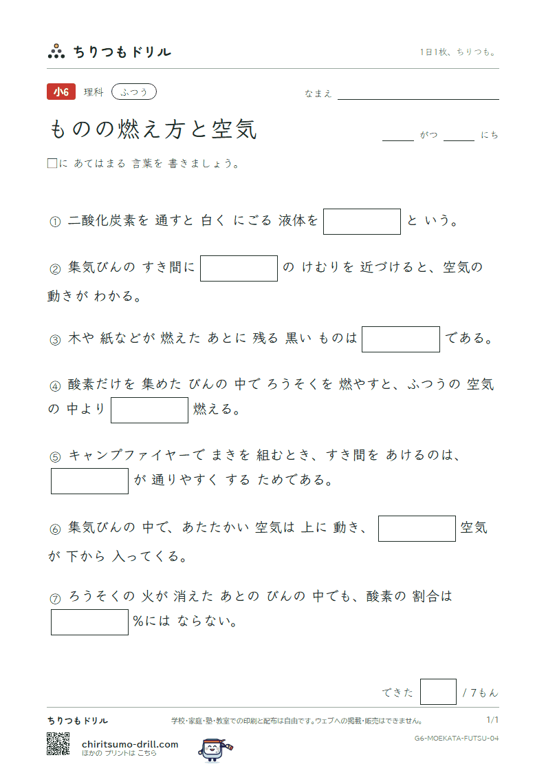 ものの燃え方と空気 ふつう その4の見本